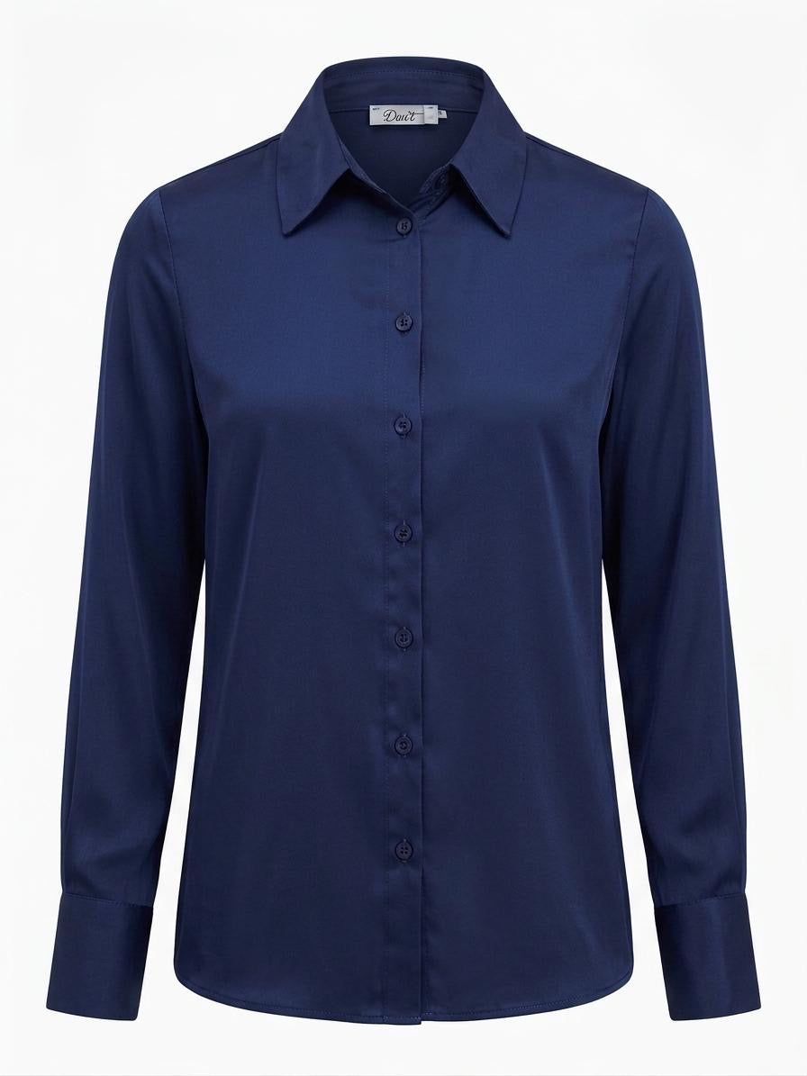 Made in Italy Women's Navy Satin Button-Down Blouse