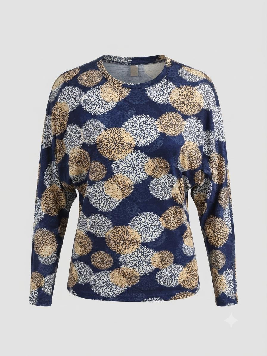 Midnight Navy Burst Floral Dolman Knit Top