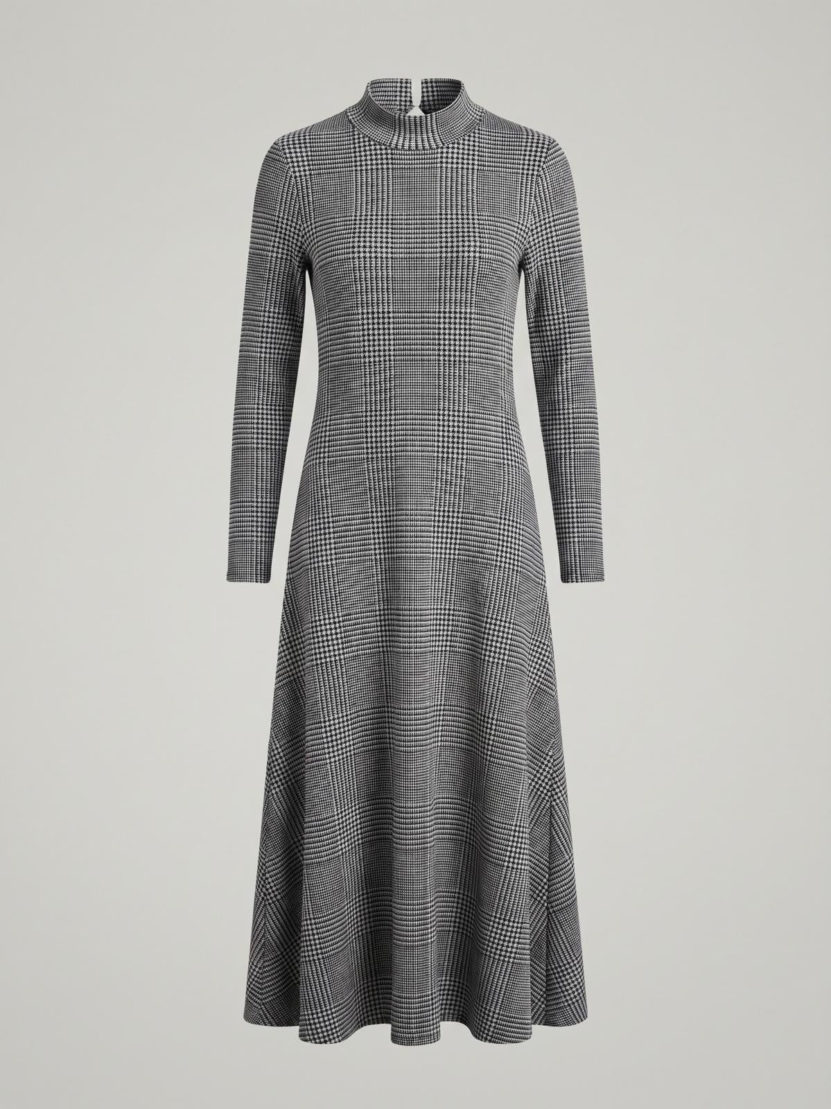 Miss Finch NYC Mock Neck Glen Plaid & Houndstooth Knit Midi Dress