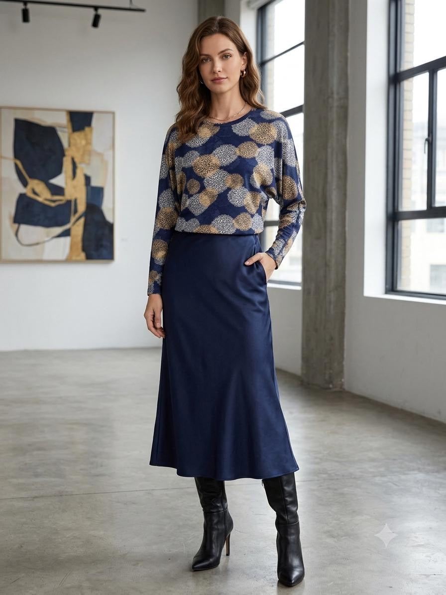 Midnight Navy Burst Floral Dolman Knit Top
