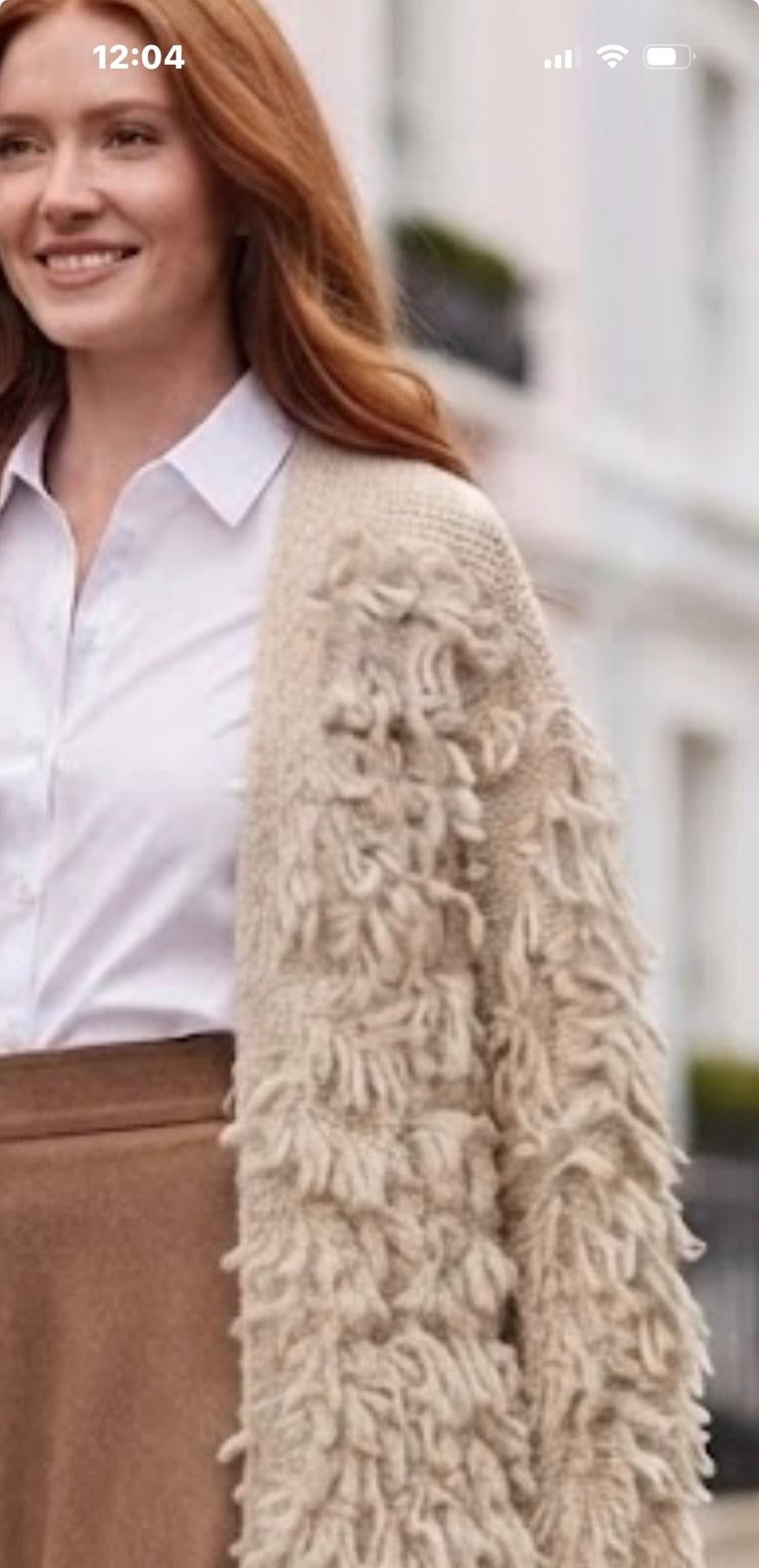 Made in Italy Fringe Duster Cardigan | Beige Wool Blend Shag Knit Sweater Coat