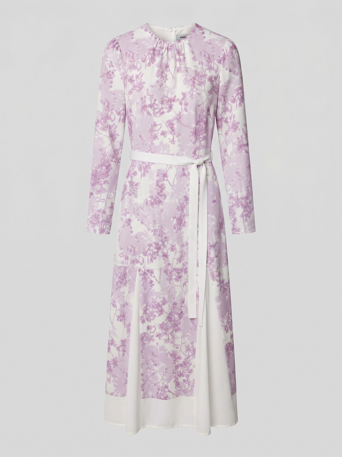 Miss Finch NYC Lavender Floral Print Midi Dress with Contrast Hem