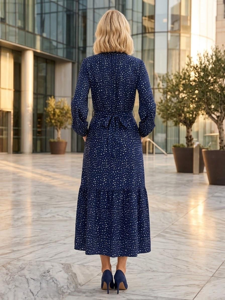 Made in Italy Dark Navy Polka Dot Maxi Dress | 55"