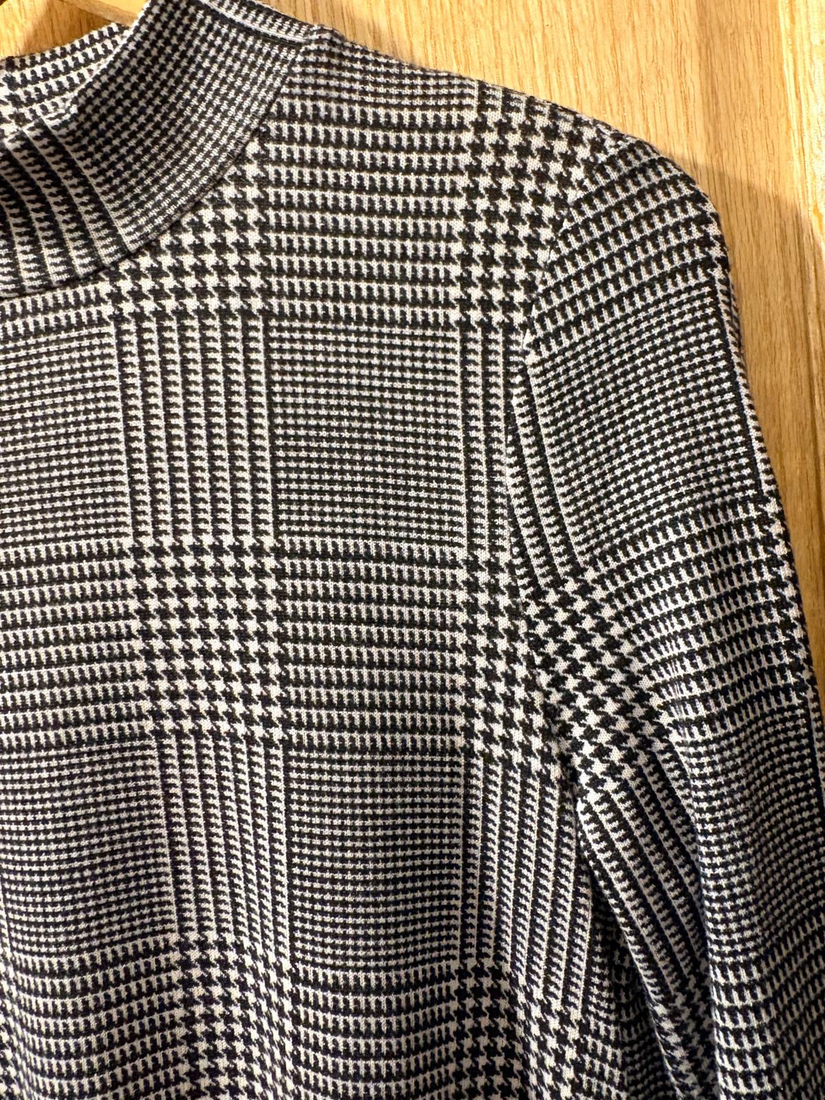Miss Finch NYC Mock Neck Glen Plaid & Houndstooth Knit Midi Dress
