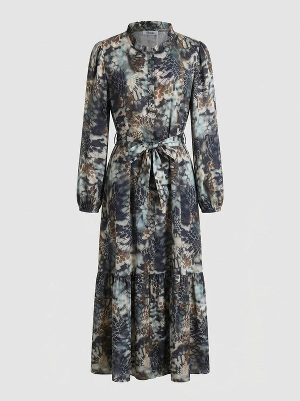 Made in Italy Women's Brown Abstract Print Belted Maxi Dress (54")