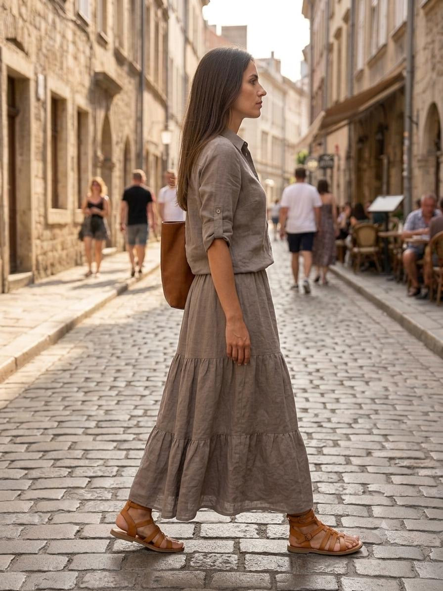 Two-Piece Linen Button-Down & Maxi Skirt Co-Ord ( Made in Italy)