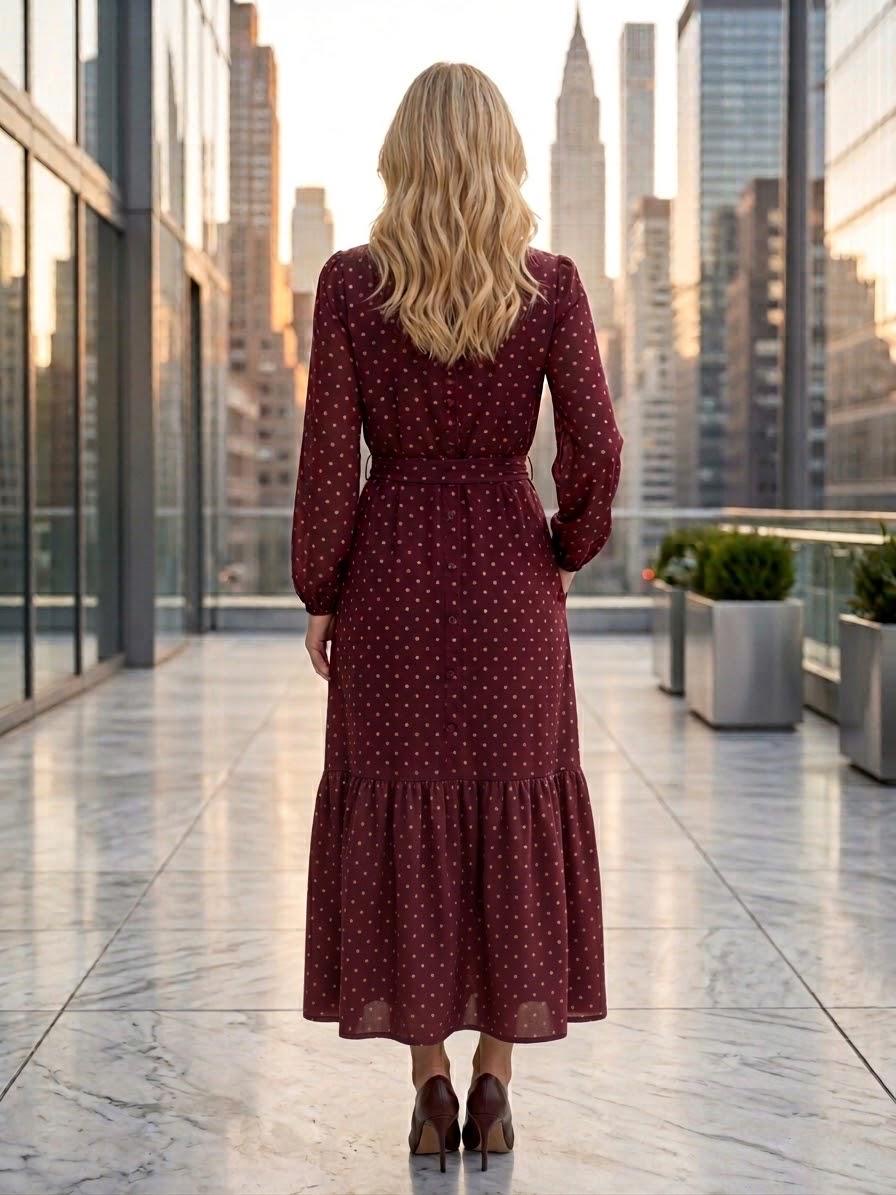 Made in Italy Burgundy Polka Dot Maxi Dress | 55"