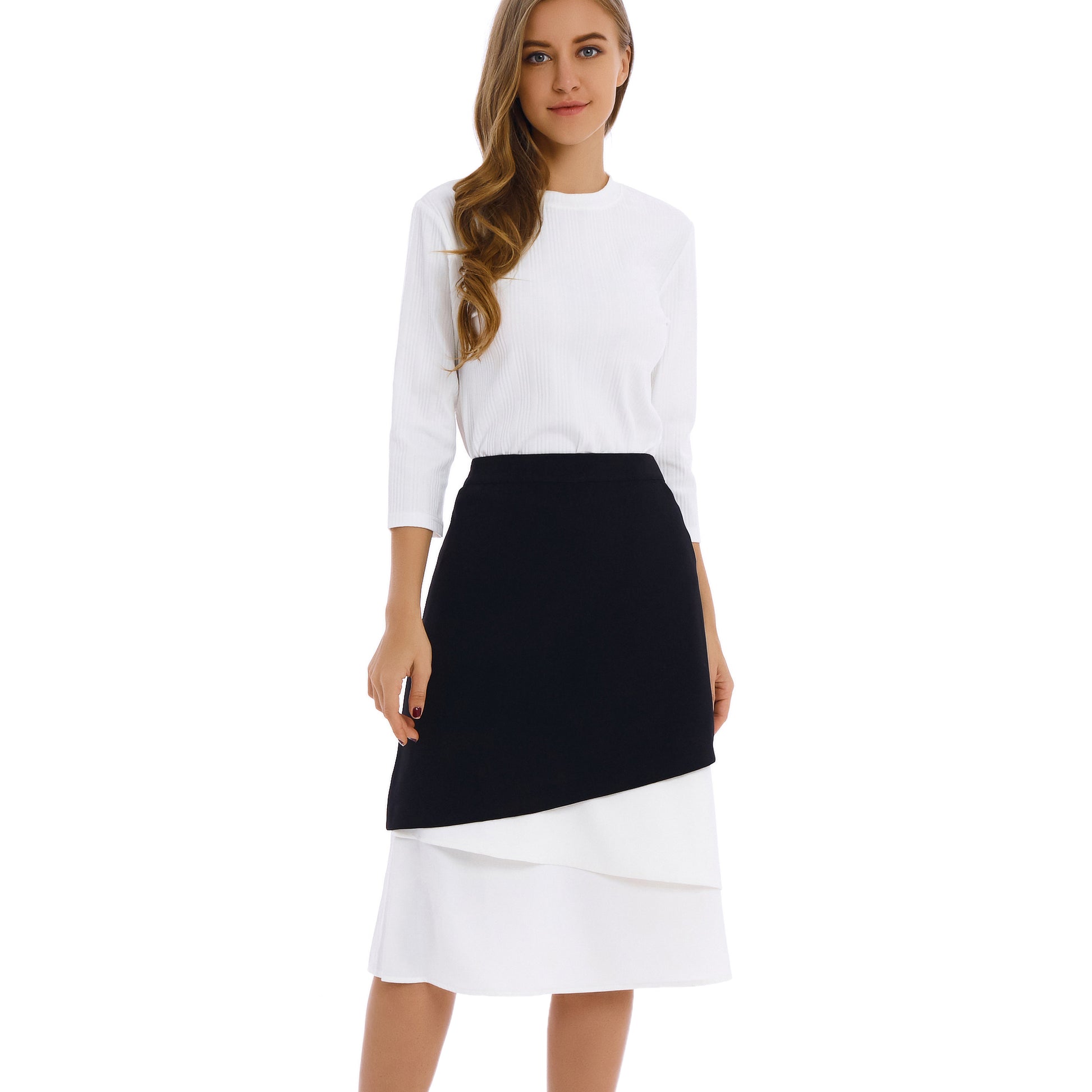 Contrast White Fabric Midi Skirt - MissFinchNYC