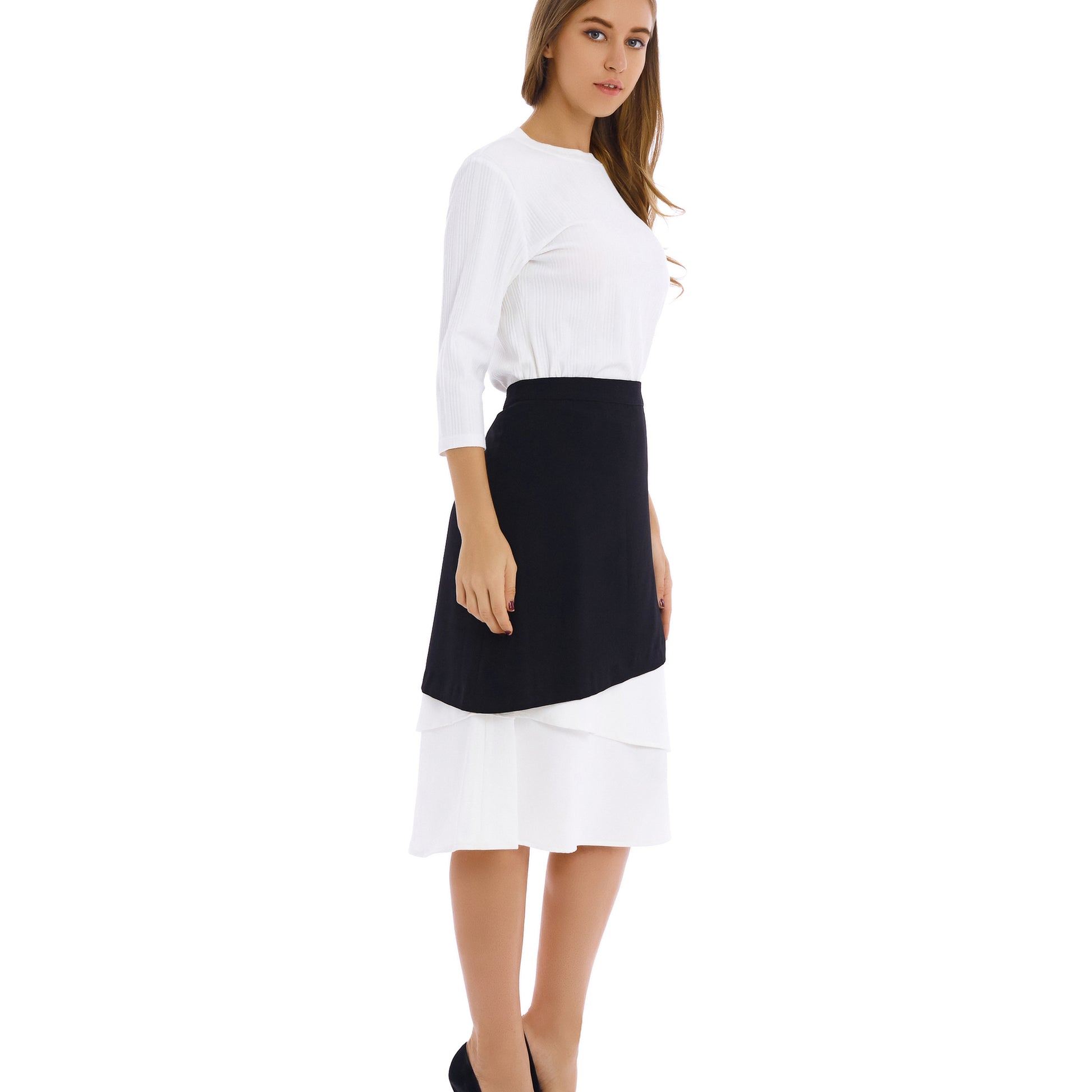 Contrast White Fabric Midi Skirt - MissFinchNYC
