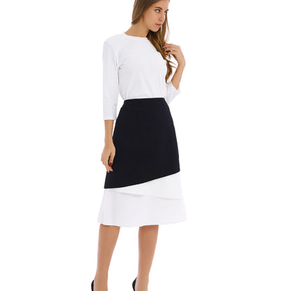 Contrast White Fabric Midi Skirt - MissFinchNYC