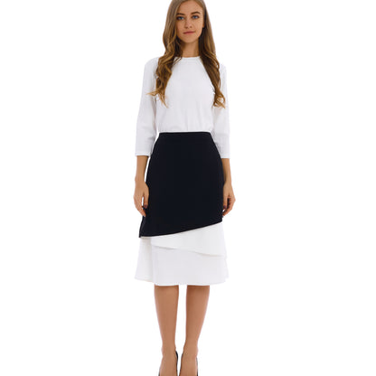 Contrast White Fabric Midi Skirt - MissFinchNYC