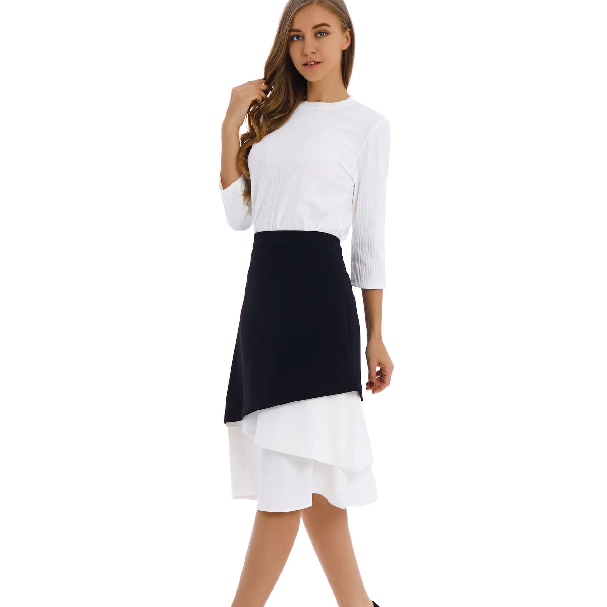 Contrast White Fabric Midi Skirt - MissFinchNYC