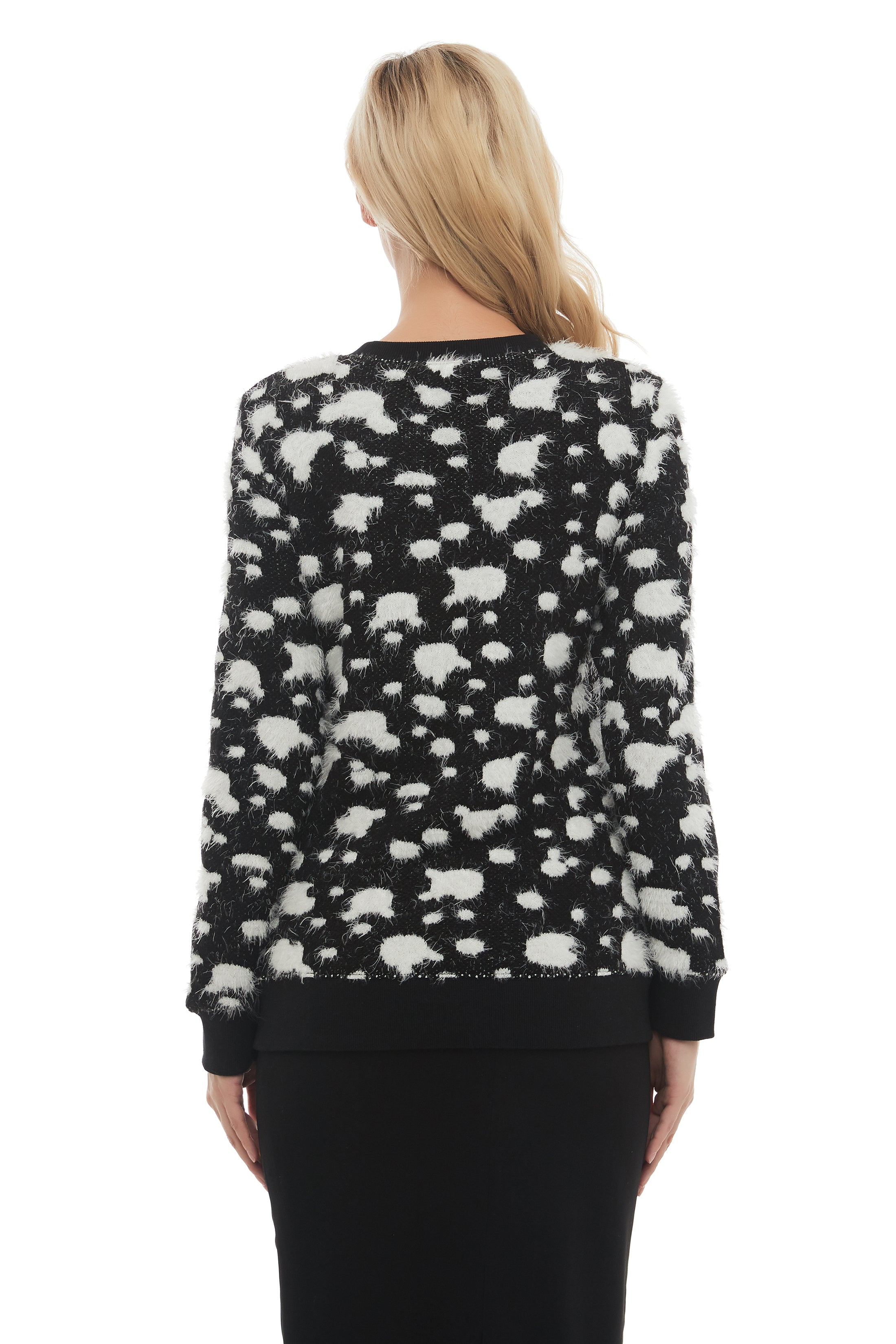 Long Sleeve Modest Mohair Black & White Sweater Top - MissFinchNYC