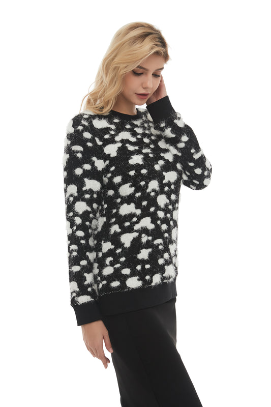 Long Sleeve Modest Mohair Black & White Sweater Top - MissFinchNYC