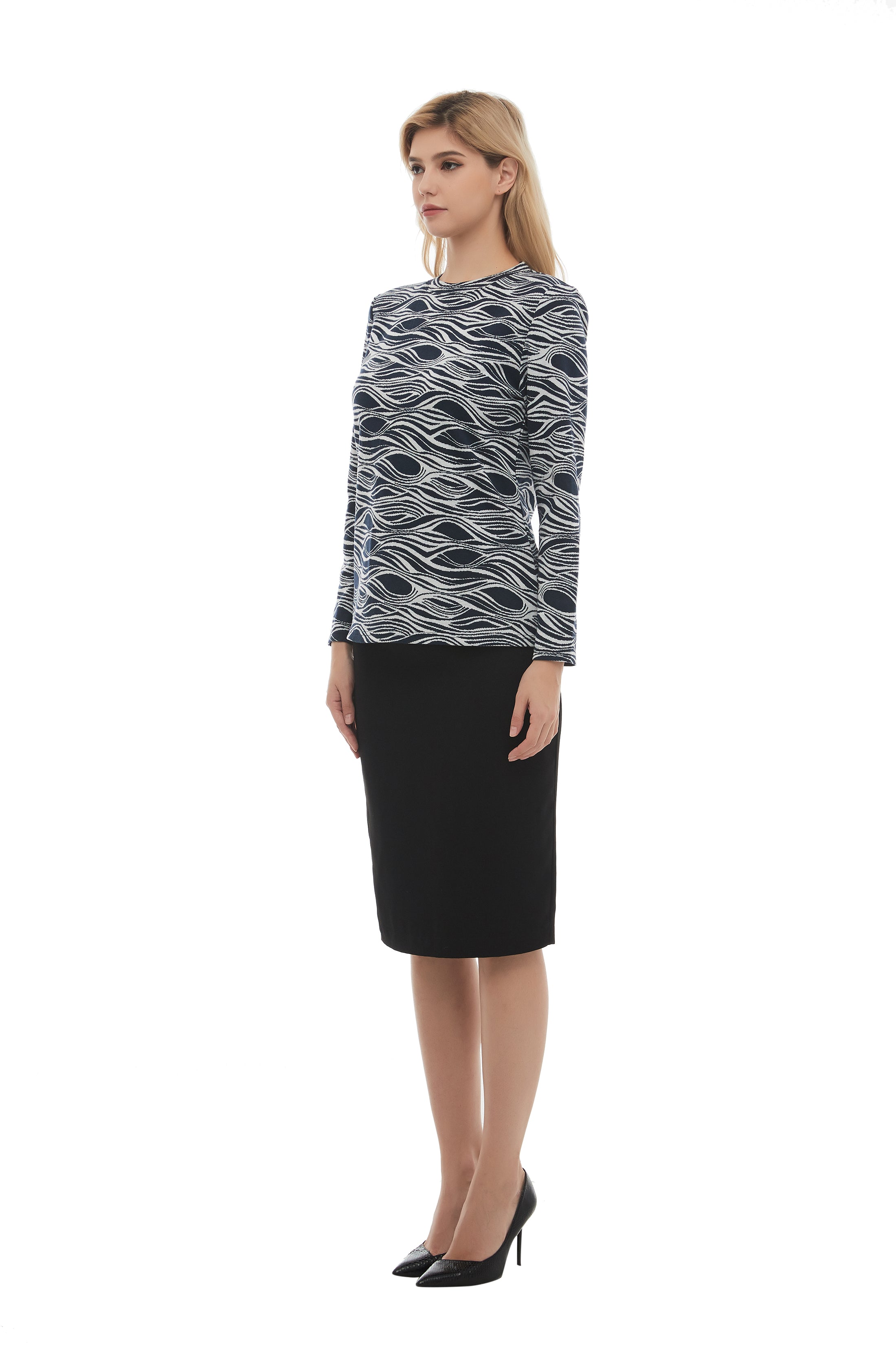 Monochrome Print Long Sleeve Sweater - MissFinchNYC