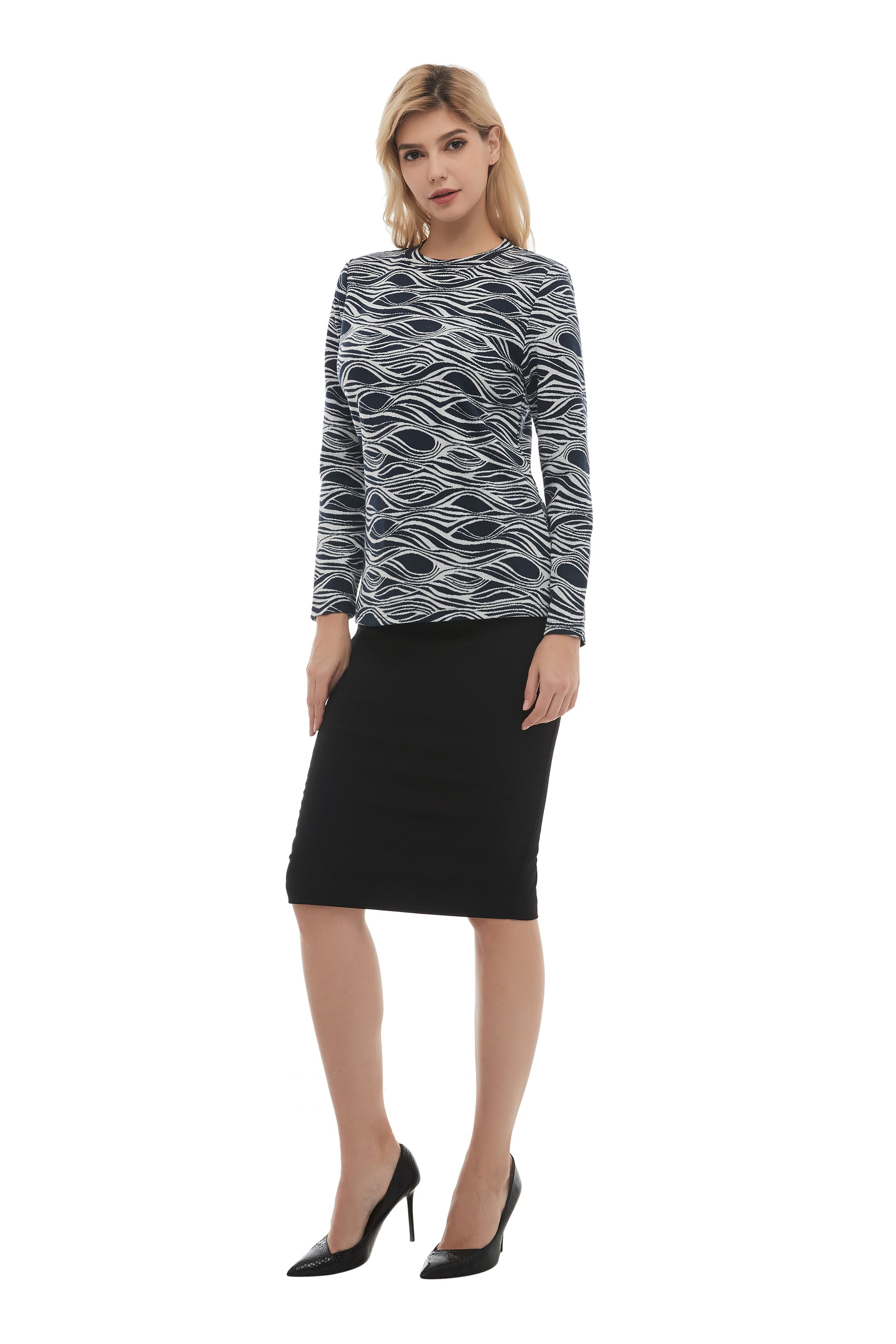 Monochrome Print Long Sleeve Sweater - MissFinchNYC