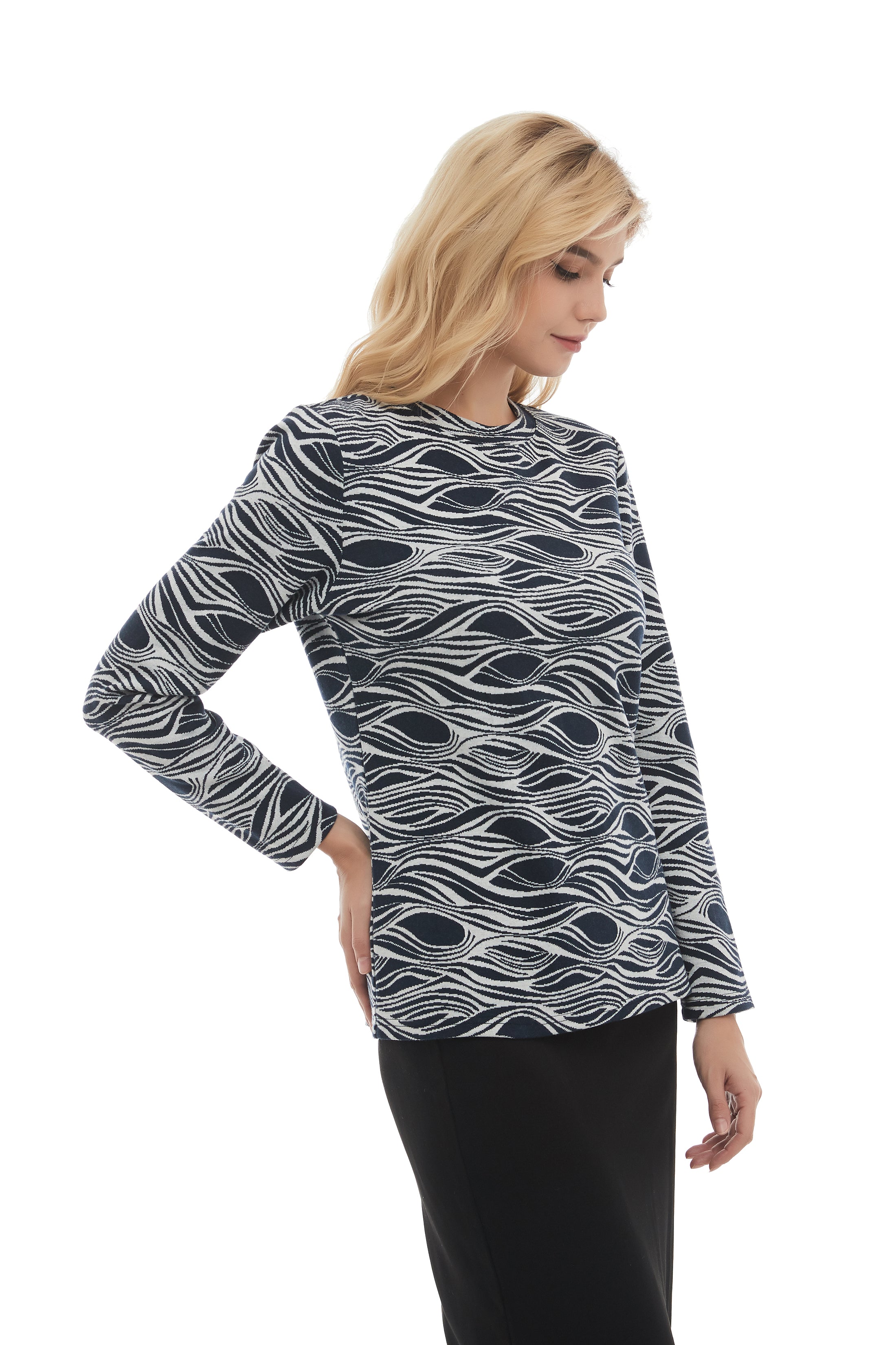 Monochrome Print Long Sleeve Sweater - MissFinchNYC