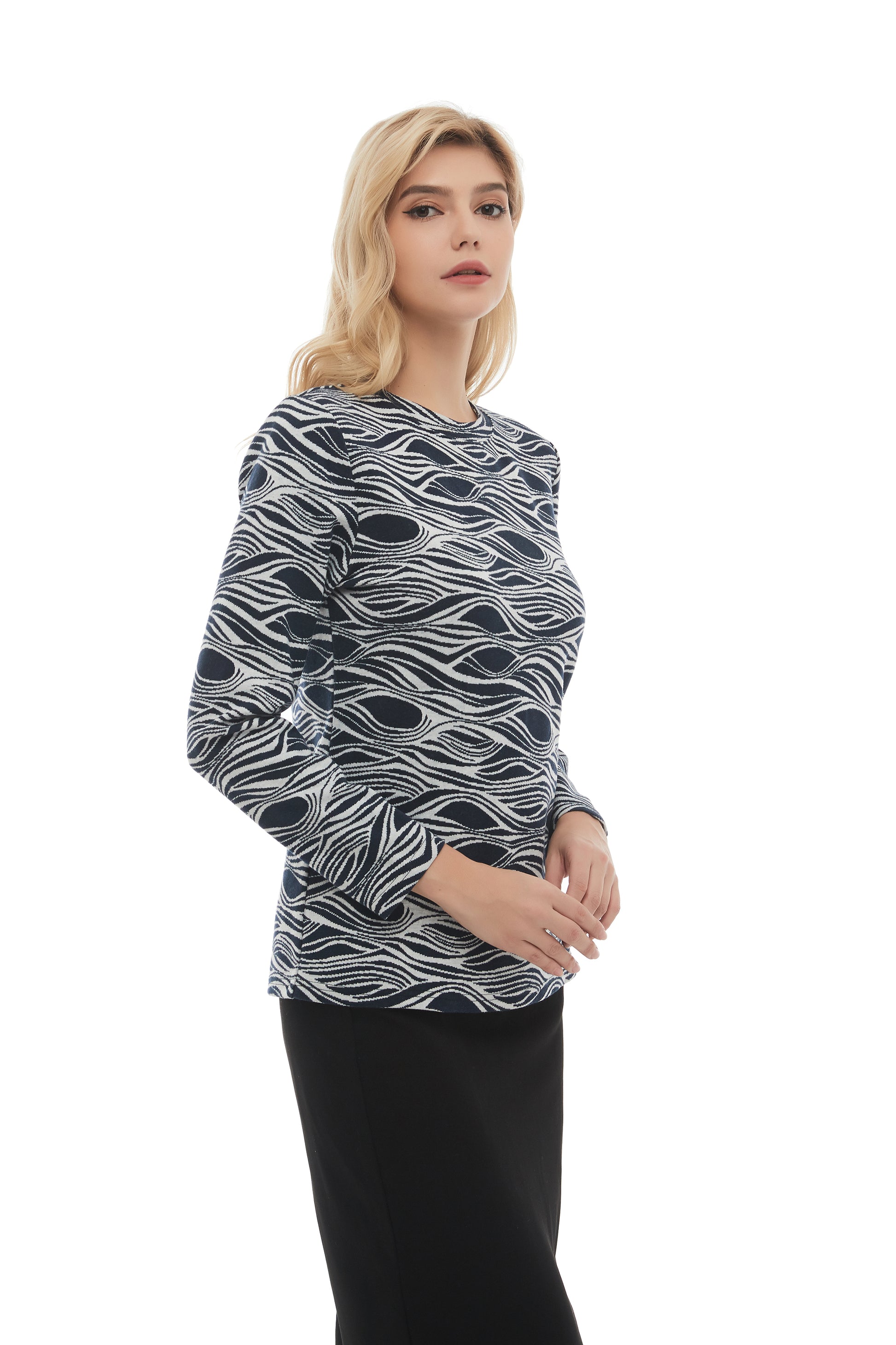 Monochrome Print Long Sleeve Sweater - MissFinchNYC