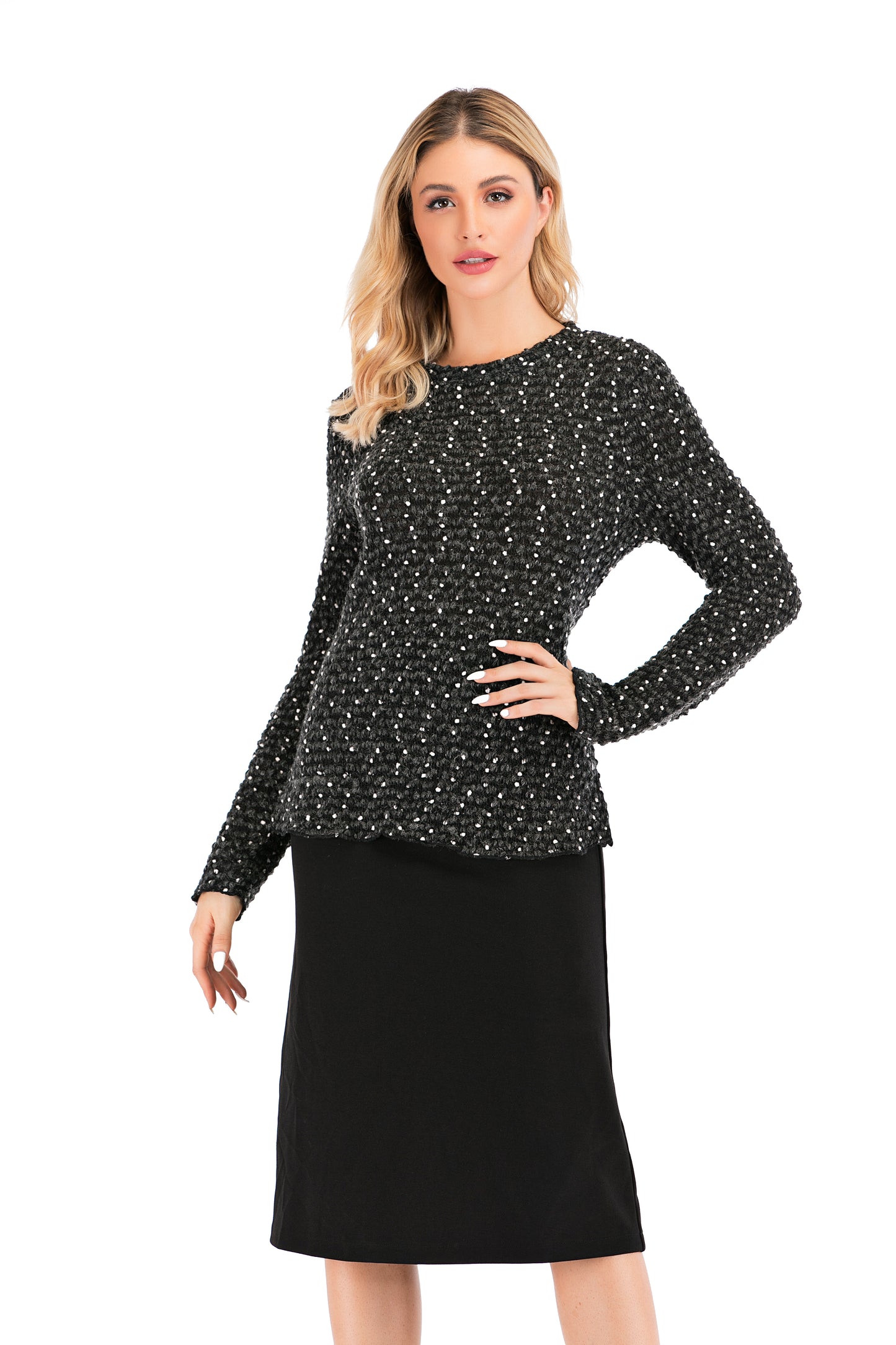 Elegant Black & White Long Sleeve Sweater - MissFinchNYC