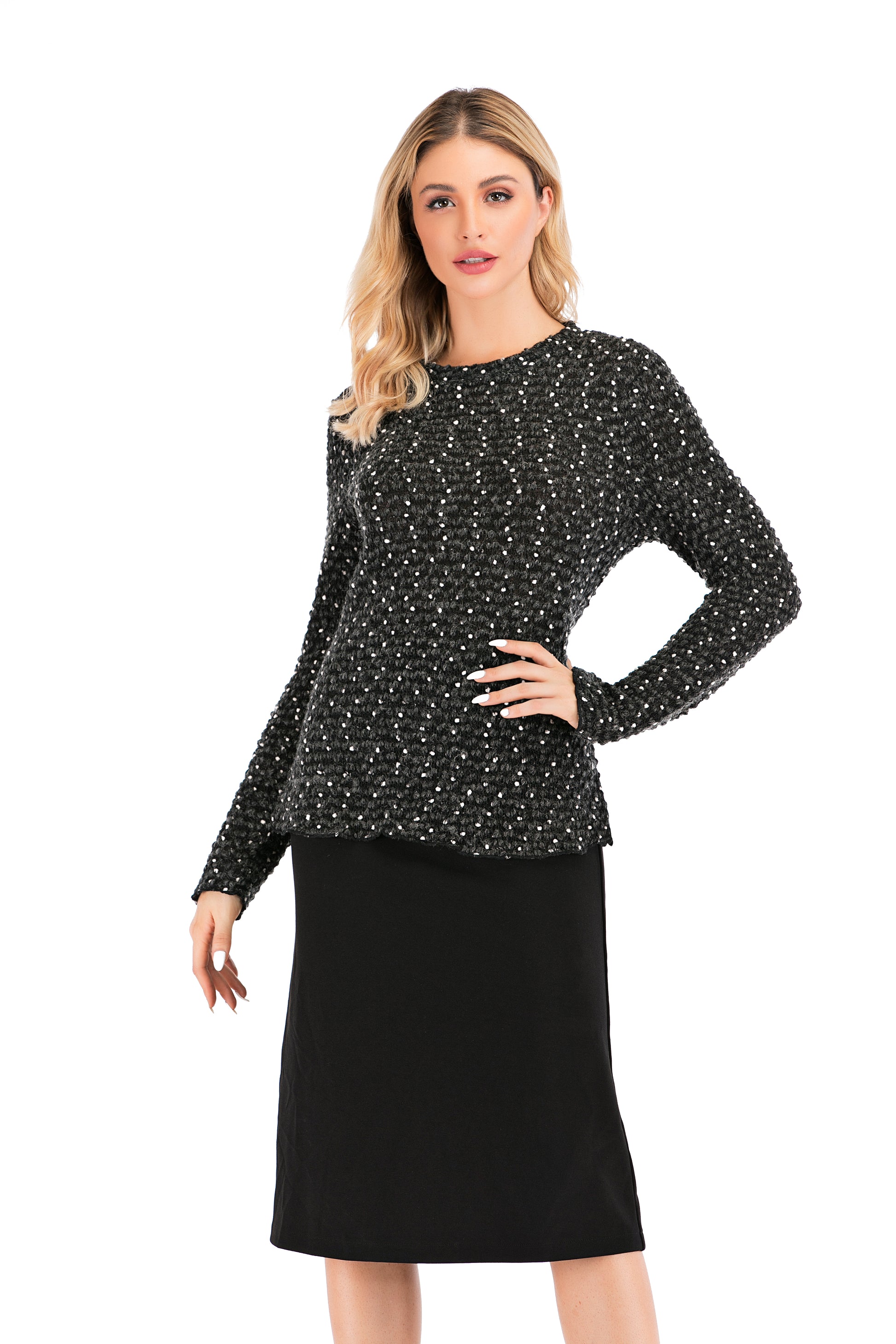 Elegant Black & White Long Sleeve Sweater - MissFinchNYC