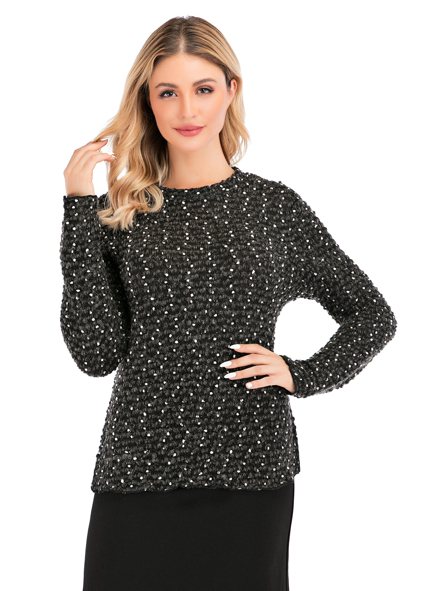 Elegant Black & White Long Sleeve Sweater - MissFinchNYC