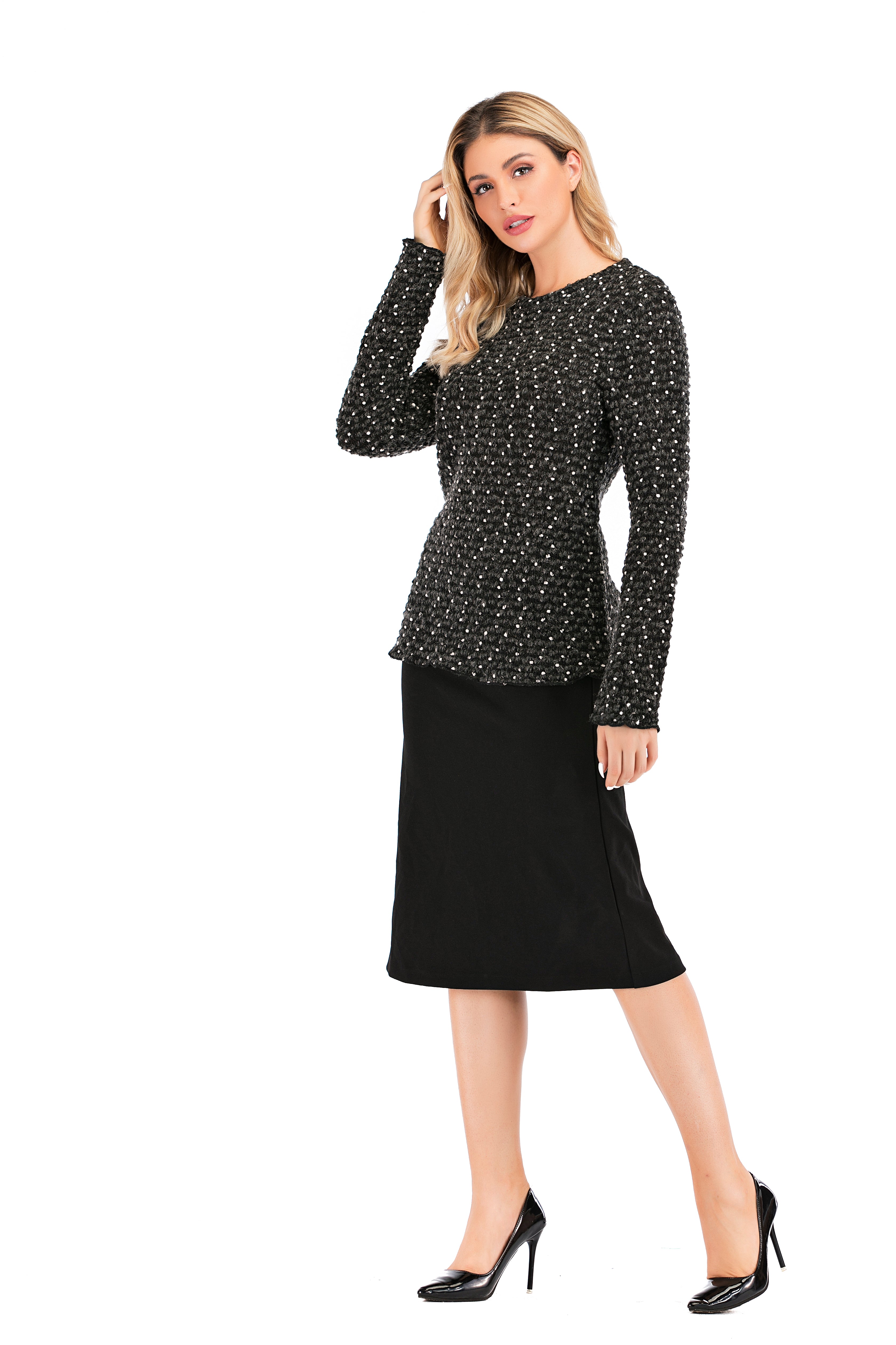Elegant Black & White Long Sleeve Sweater - MissFinchNYC