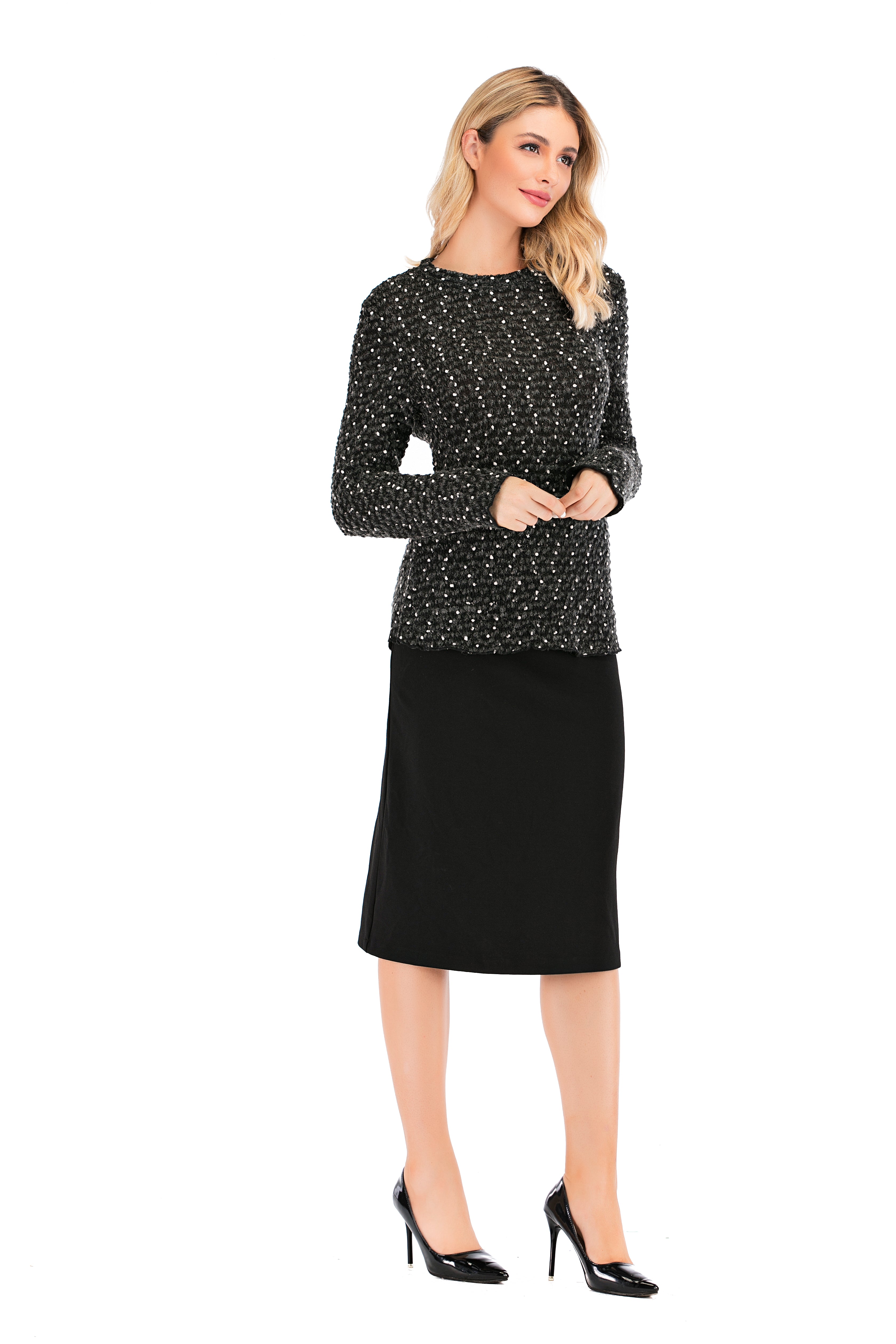 Elegant Black & White Long Sleeve Sweater - MissFinchNYC