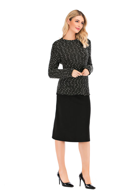 Elegant Black & White Long Sleeve Sweater - MissFinchNYC