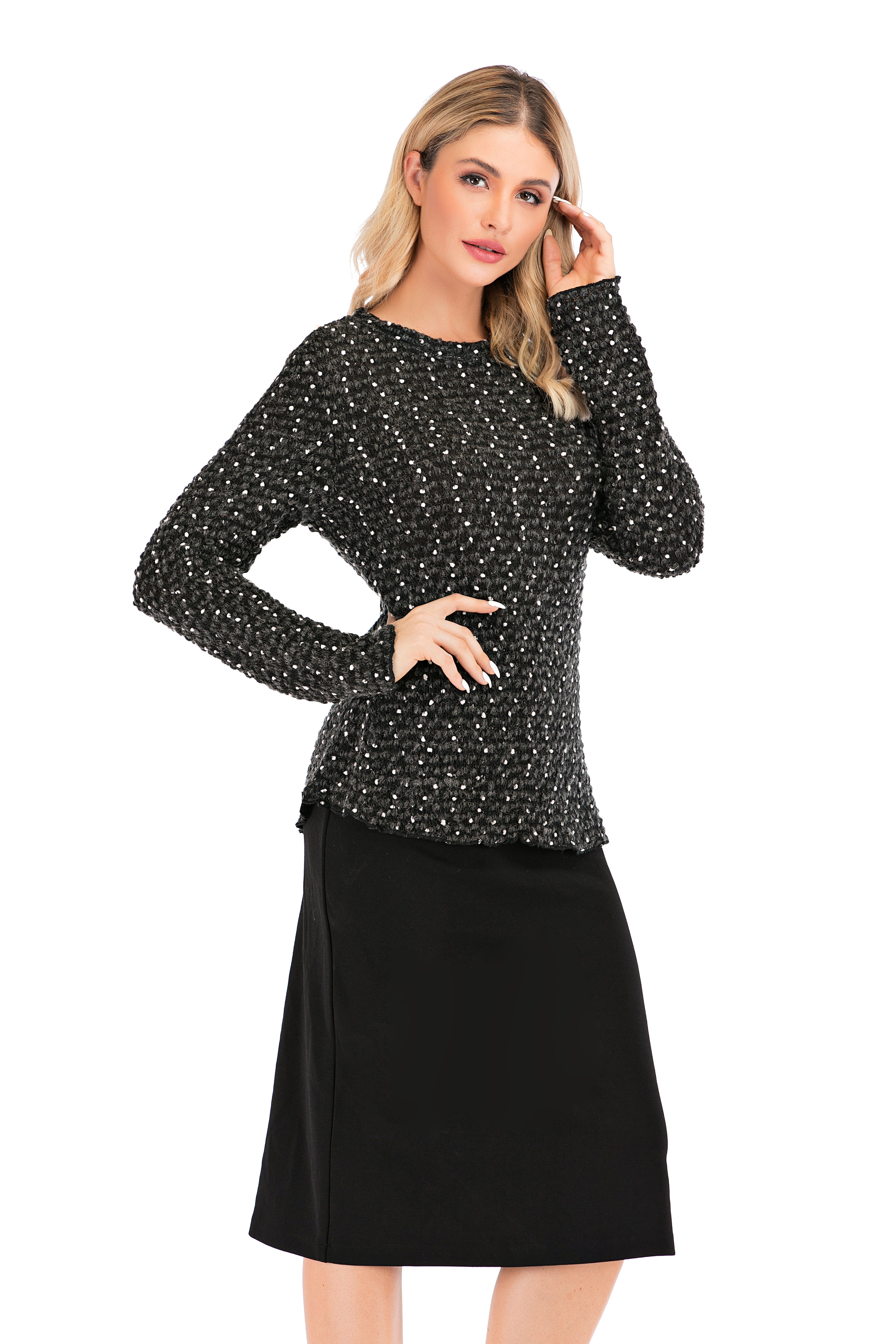 Elegant Black & White Long Sleeve Sweater - MissFinchNYC