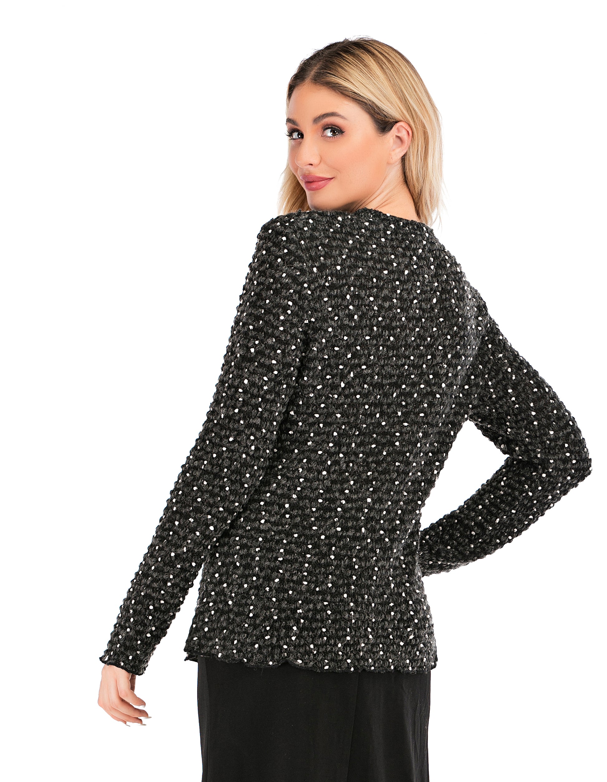 Elegant Black & White Long Sleeve Sweater - MissFinchNYC