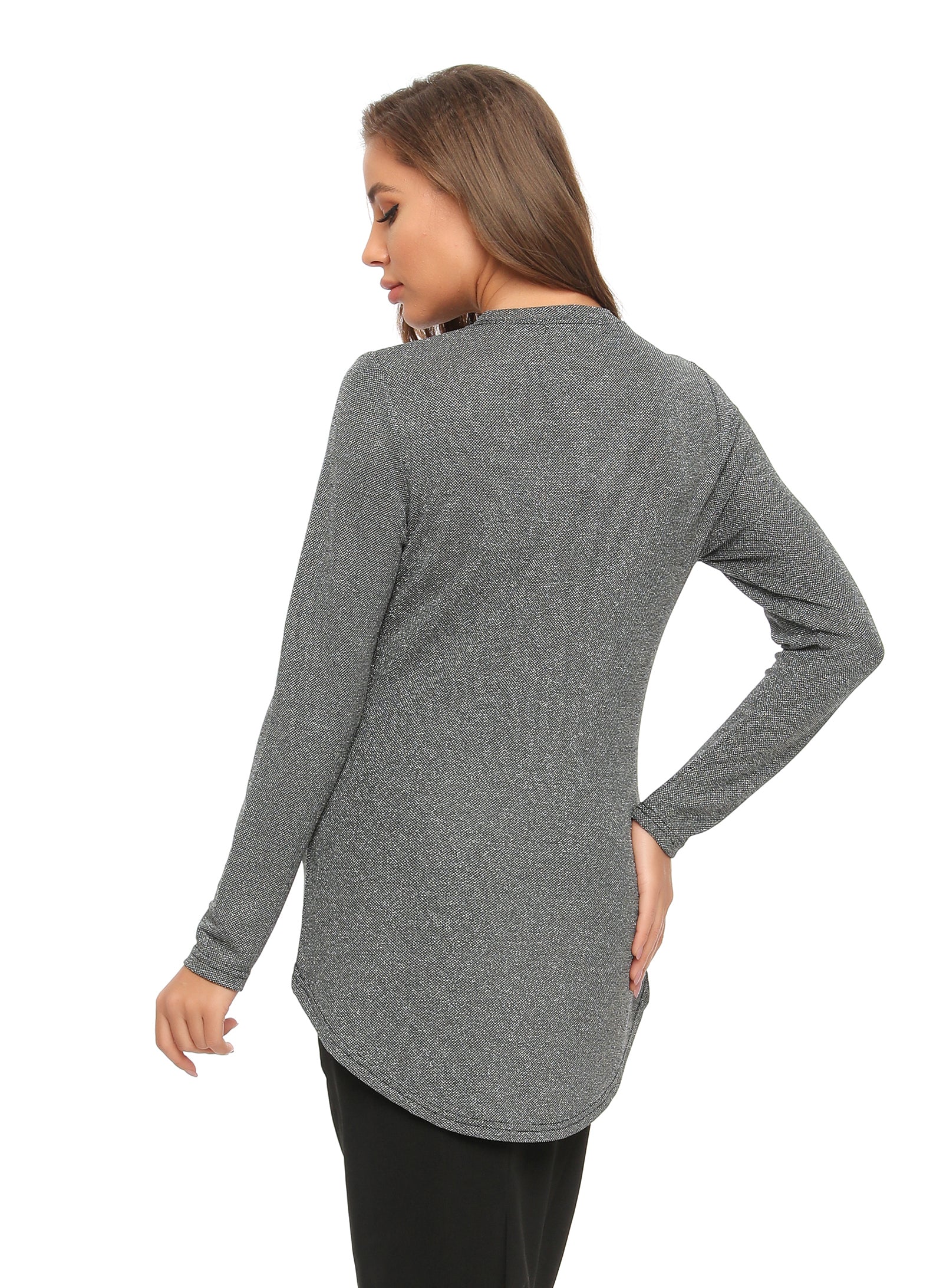 High & Low Shimmering Long Sleeve T Shirt - MissFinchNYC