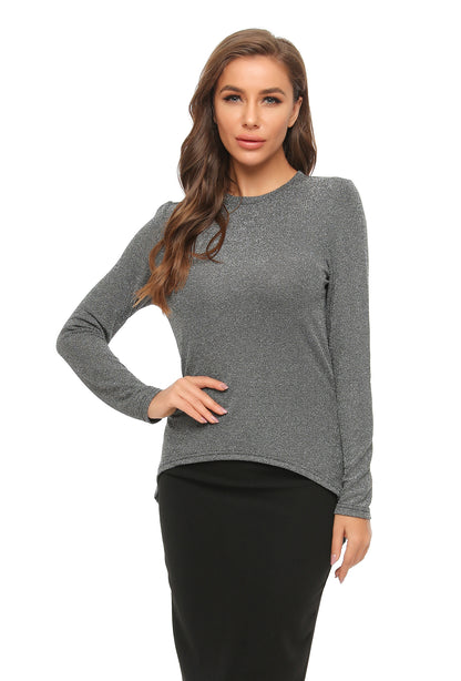 High & Low Shimmering Long Sleeve T Shirt - MissFinchNYC