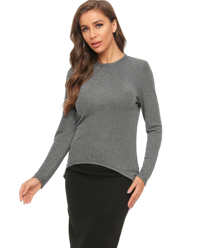 High & Low Shimmering Long Sleeve T Shirt - MissFinchNYC