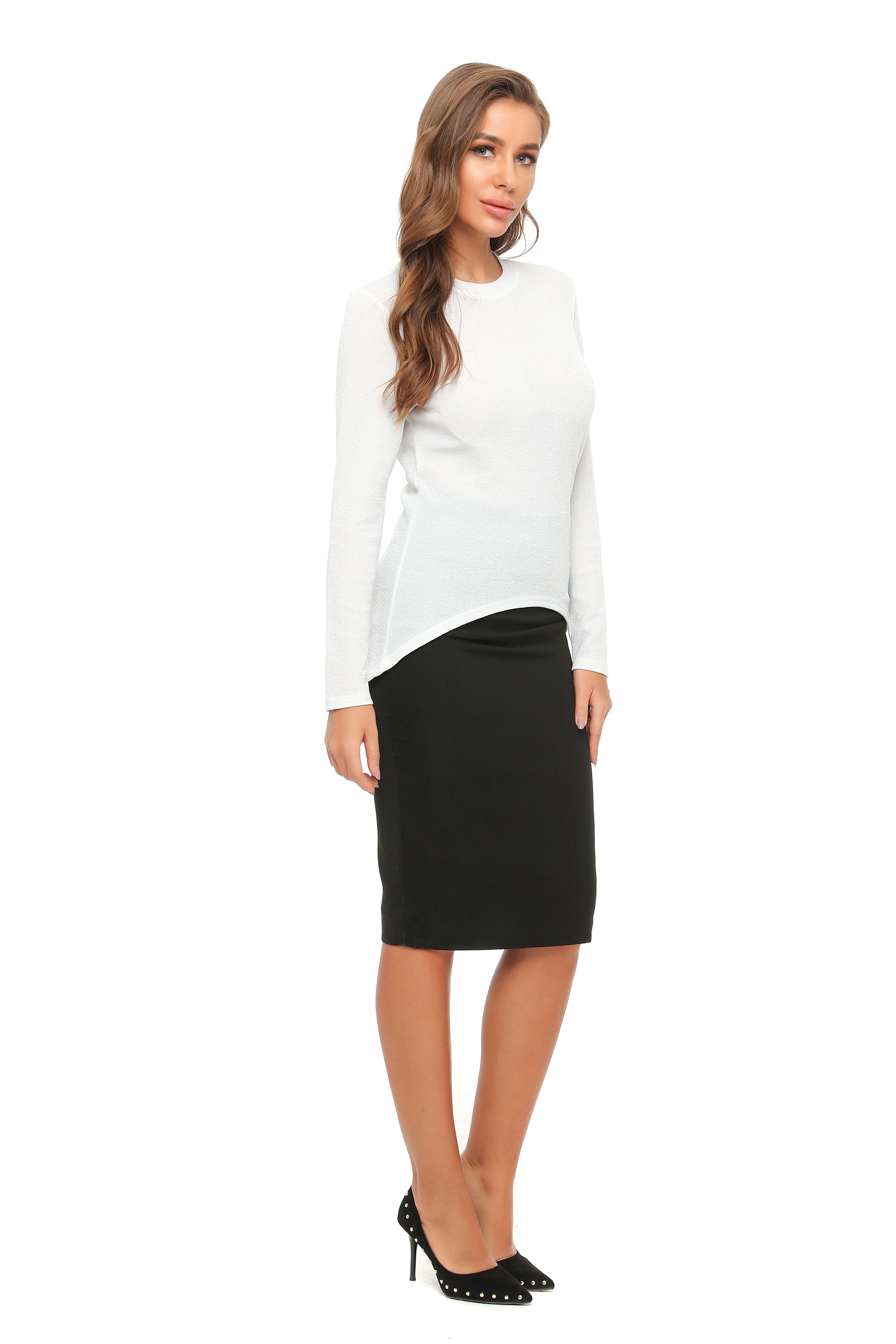 High & Low Shimmering Long Sleeve T Shirt - MissFinchNYC