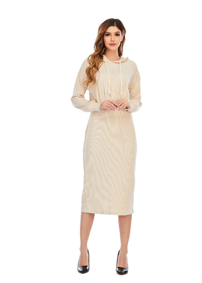 Ribbed Detailed Hoodie A-Line Dress - MissFinchNYC