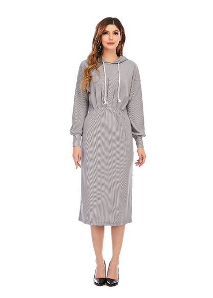 Ribbed Detailed Hoodie A-Line Dress - MissFinchNYC