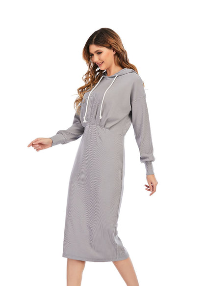 Ribbed Detailed Hoodie A-Line Dress - MissFinchNYC