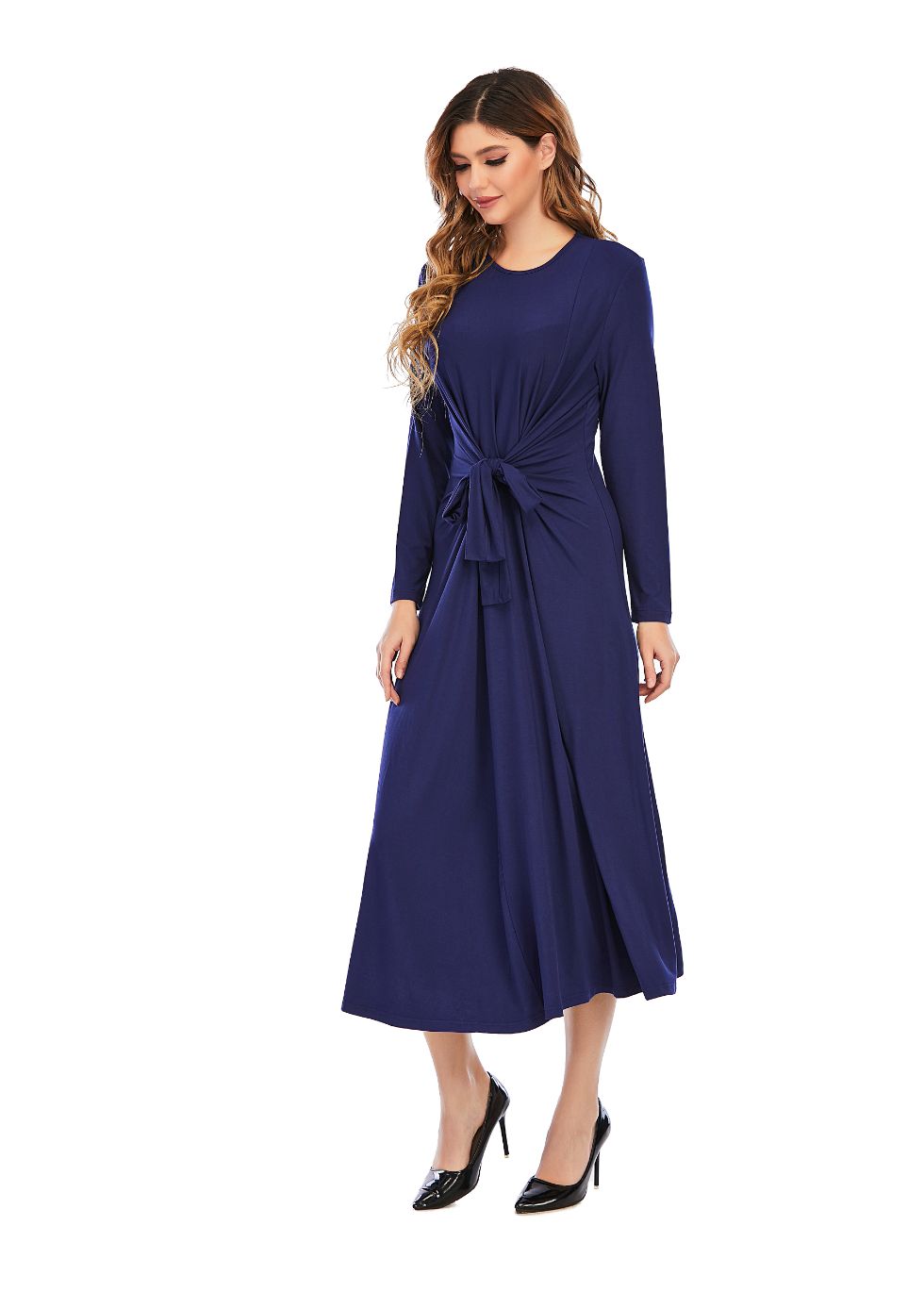 Long sleeve Knit Tie Front Midi Dress - MissFinchNYC