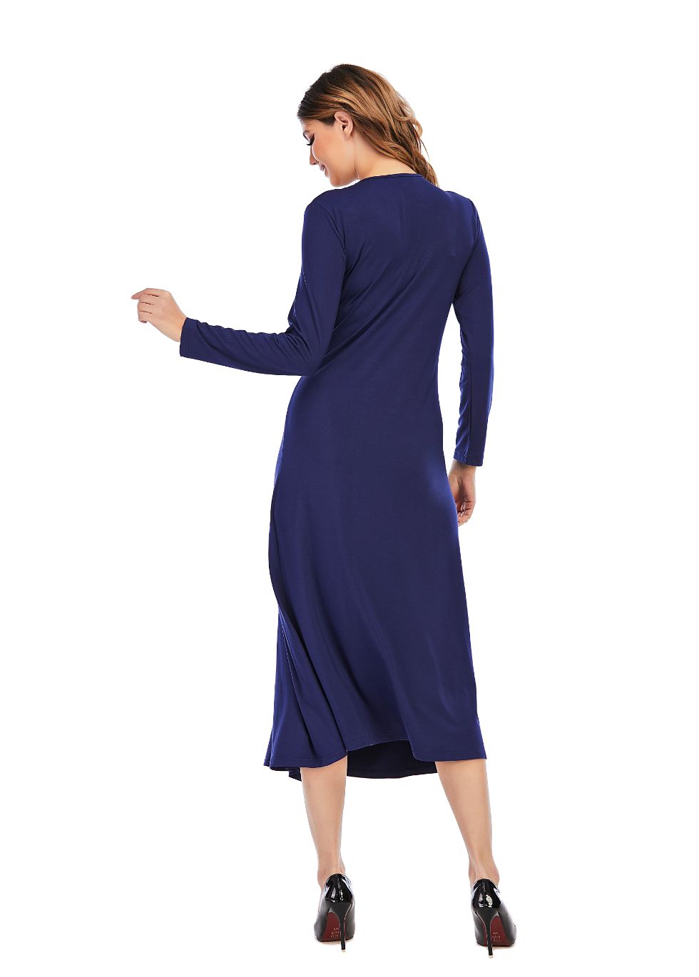 Long sleeve Knit Tie Front Midi Dress - MissFinchNYC