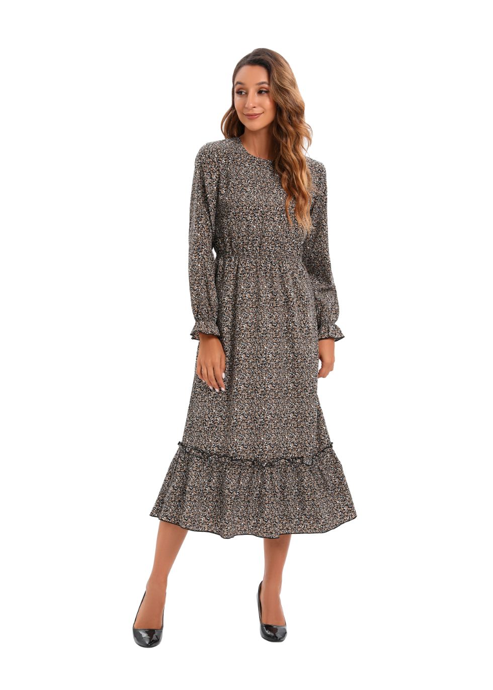Elegant Modest Long Sleeve Print Dress - MissFinchNYC