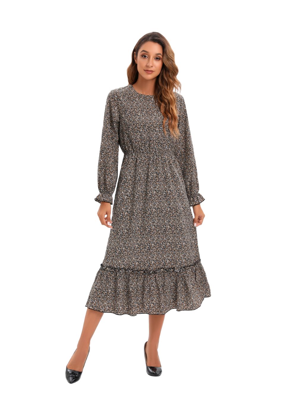Elegant Modest Long Sleeve Print Dress - MissFinchNYC