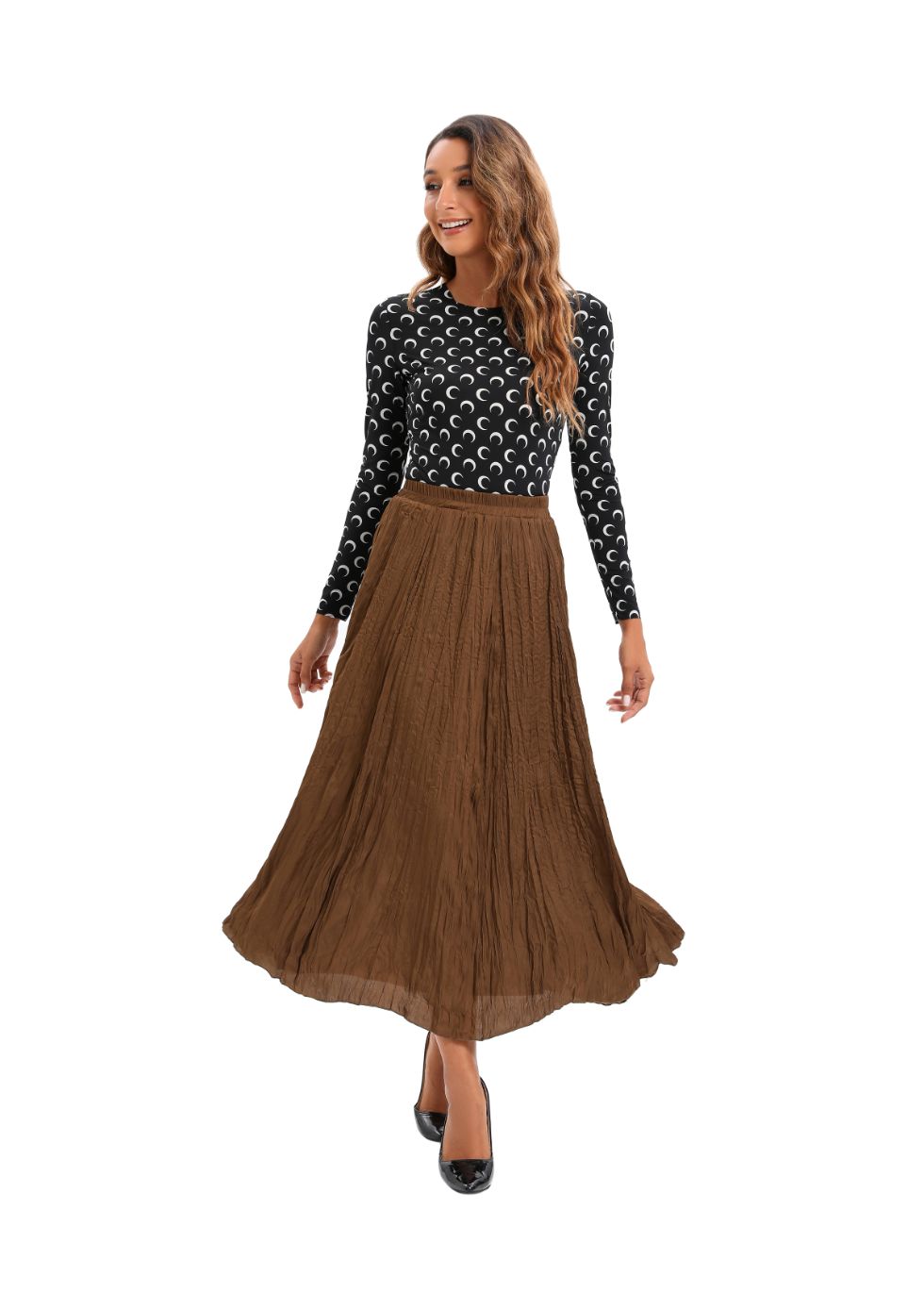 Midi Length Wrinkle pleated Skirt - MissFinchNYC