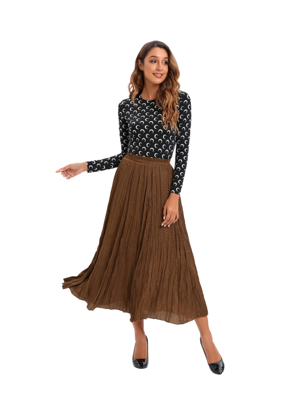 Midi Length Wrinkle pleated Skirt - MissFinchNYC