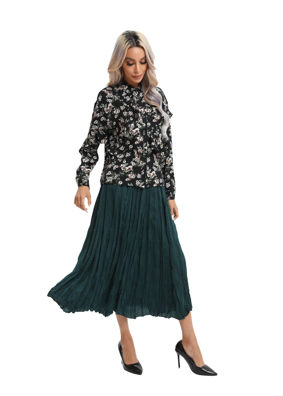 Midi Length Wrinkle pleated Skirt - MissFinchNYC