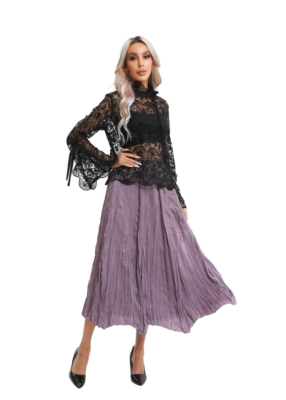 Midi Length Wrinkle pleated Skirt - MissFinchNYC