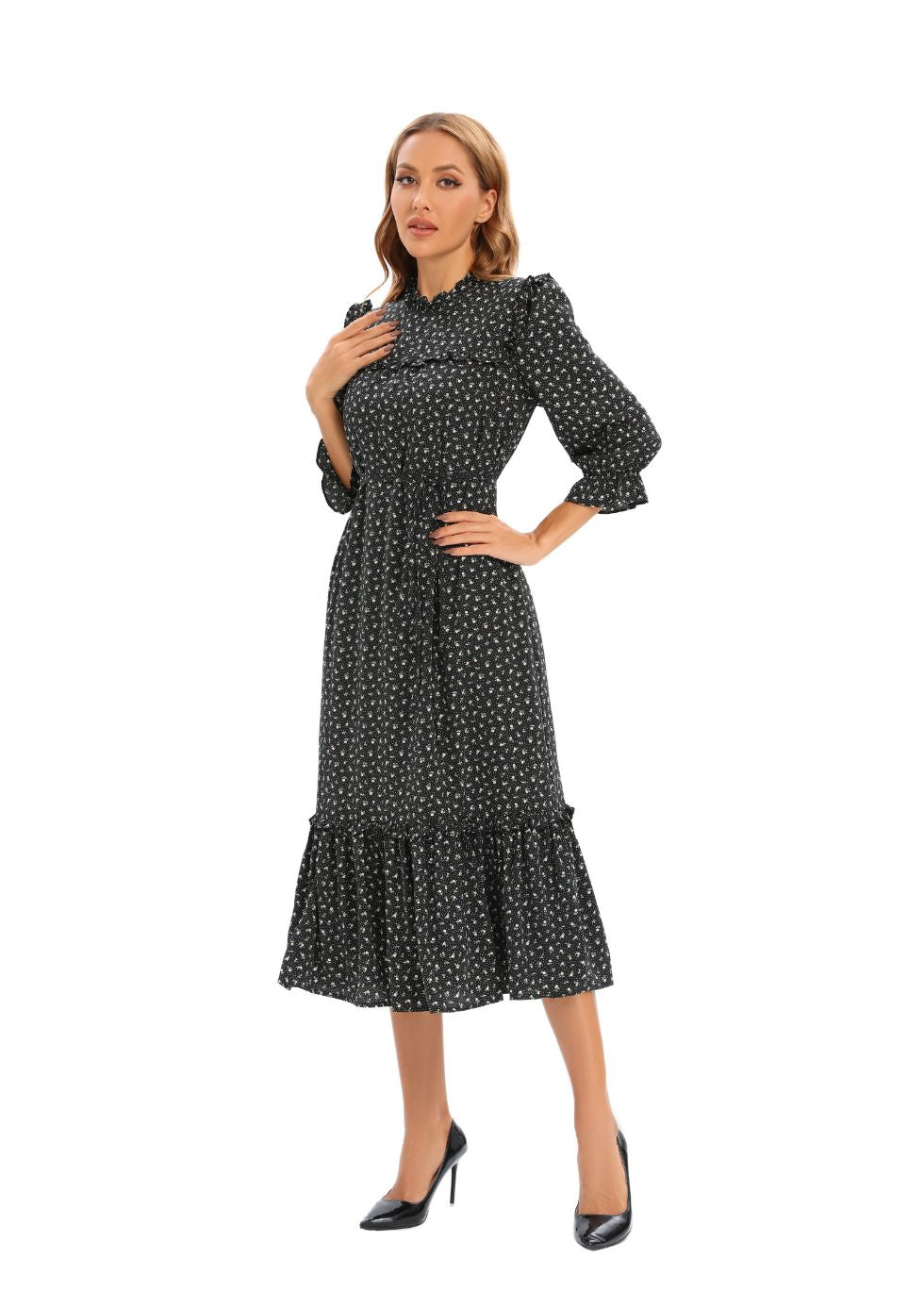 Midi Print Dress with 3/4 Sleeves - MissFinchNYC