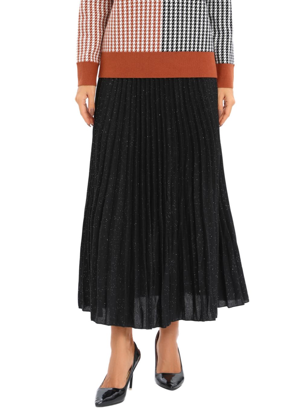 Shimmering Knitted Midi Pleated Skirt - MissFinchNYC