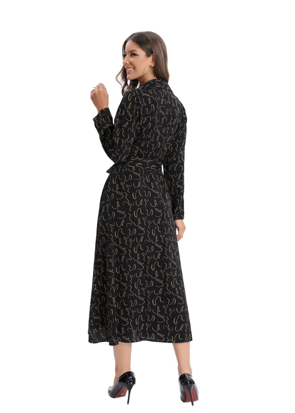 Long Sleeve Subtle Print Dress - MissFinchNYC