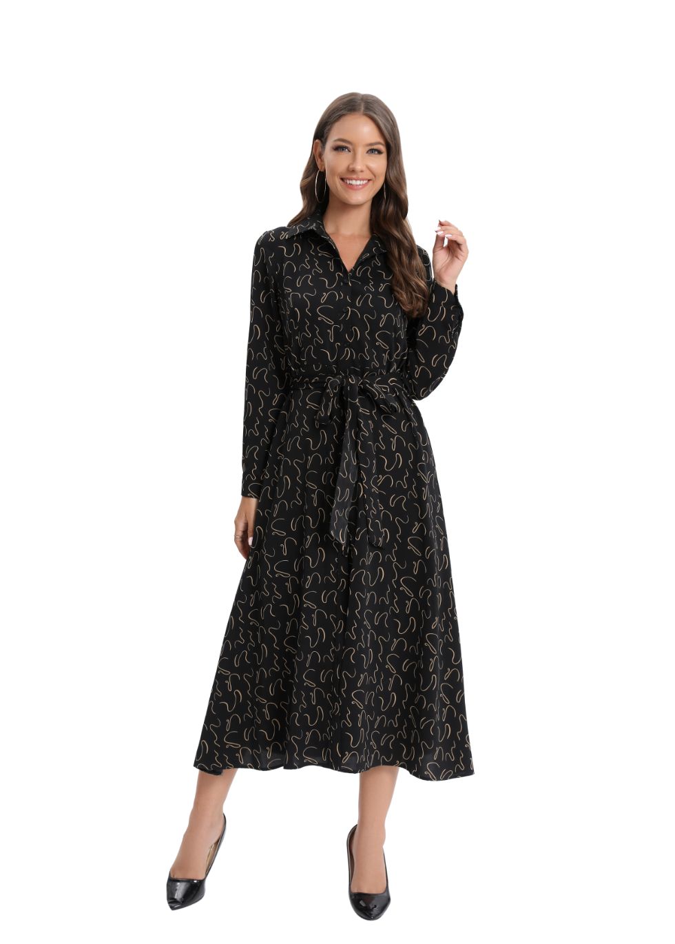 Long Sleeve Subtle Print Dress - MissFinchNYC