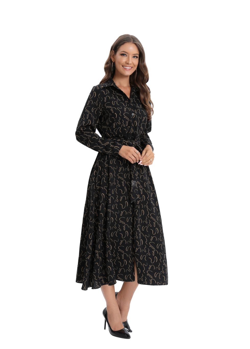 Long Sleeve Subtle Print Dress - MissFinchNYC